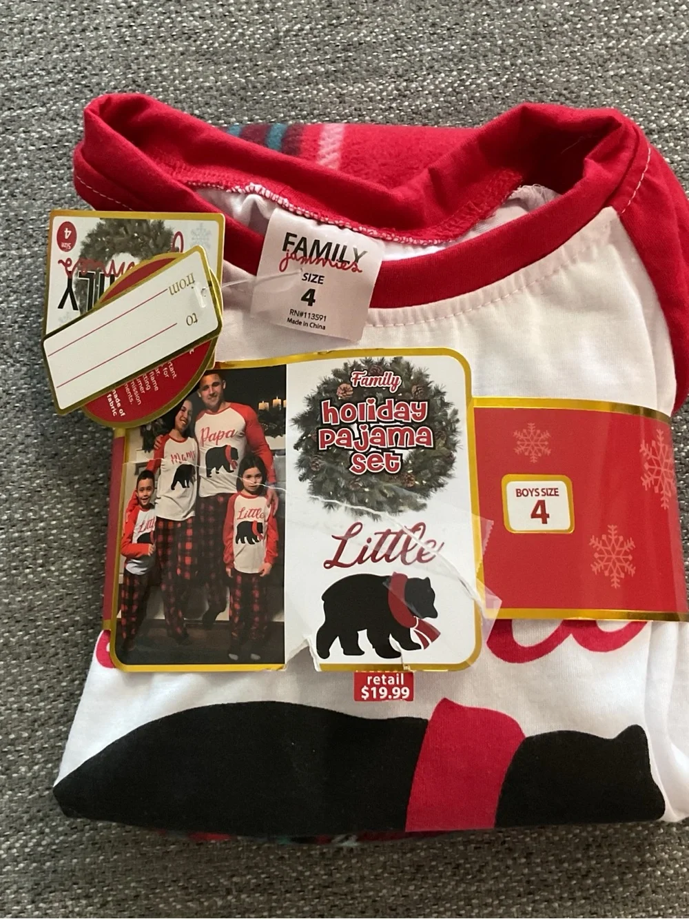 Holiday Little Bear Red & White Kids Pajama Top - Size 4